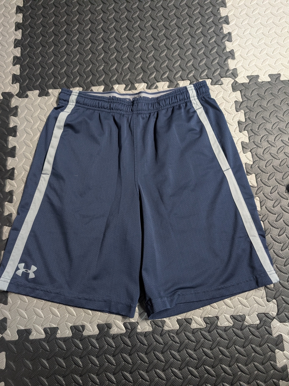 LG Navy Blue Athletic Shorts with Light Gray Side Stripes